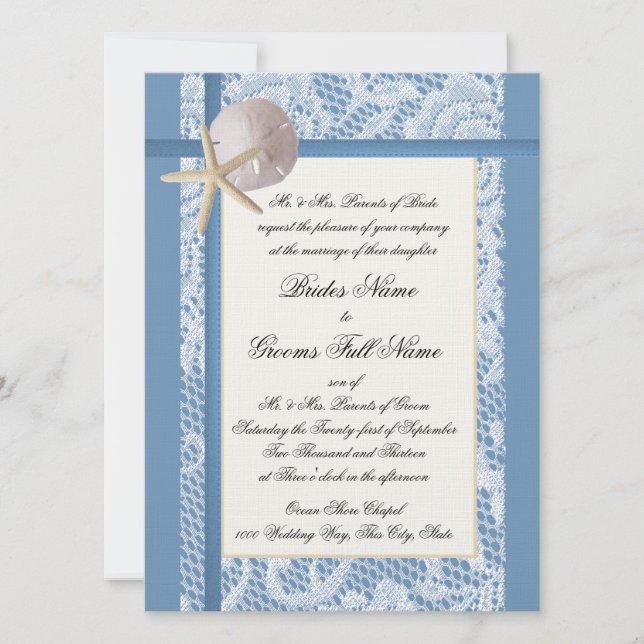 Invitation Mariage de dentelle romantique de Sea Shore (Devant)