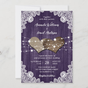 Invitation Mariage de dentelle Russe violet en bois