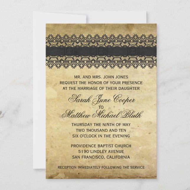 Invitation Mariage de dentelle Vintage (Devant)
