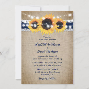 Invitation Mariage de dentelle Vintage de tournesol bleu mari