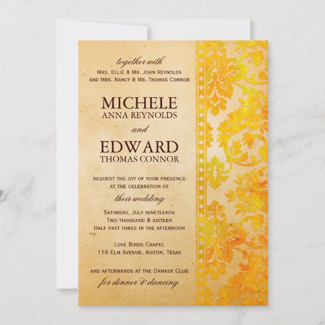 Invitation Mariage de dentelle vintage en ambre (Devant)