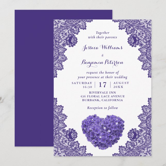 Invitation Mariage de dentelle violette rustique personnalisé (Devant / Derrière)