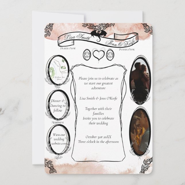 Invitation Mariage de dés d'Imaginaire de table Blush D20 RPG (Devant)