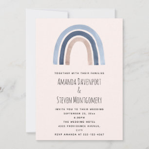 Invitation Mariage de design Boho bleu et arc-en-ciel