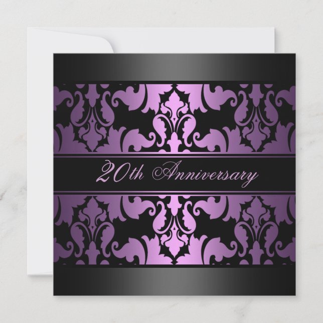 Invitation Mariage de design pourpre Damask Anniversaire Invi (Devant)