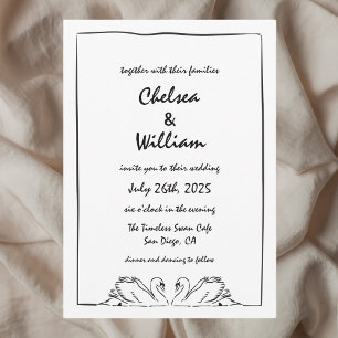 Invitation Mariage de dessin de cygne manuscrit simple et int