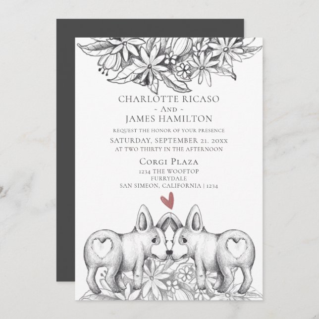 Invitation Mariage de dessin mignon Corgi Chien (Devant / Derrière)