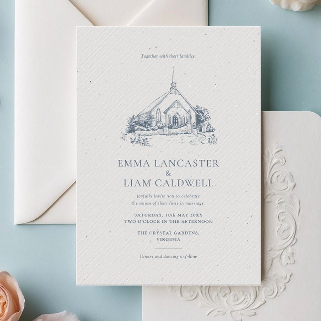 Invitation Mariage de dessin minimaliste de l'église (Créateur téléchargé)