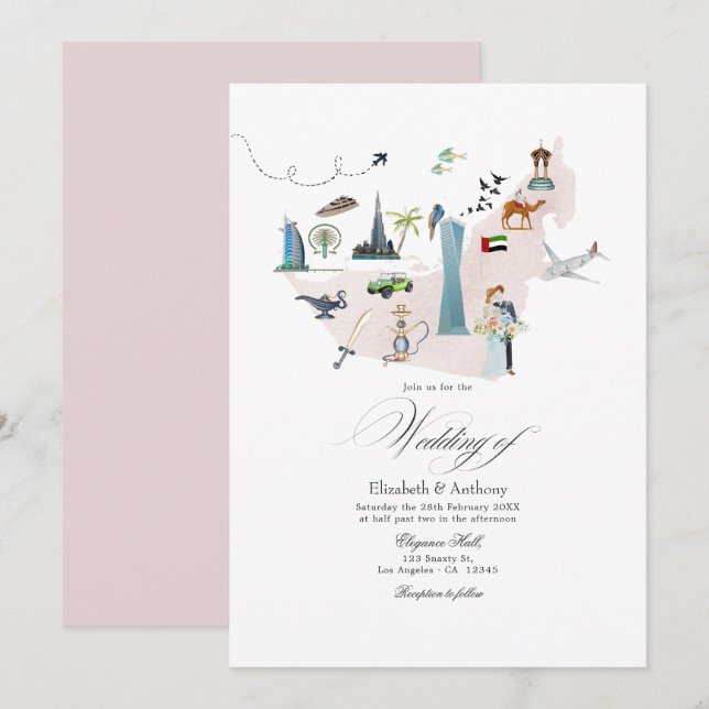 Invitation Mariage de destination à Dubaï aux Émirats arabes  (Devant / Derrière)