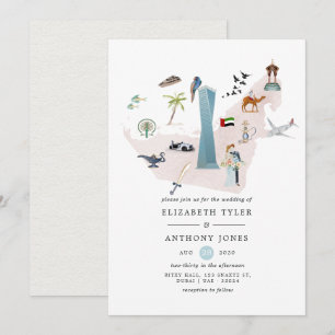 Invitation Mariage de destination à Dubaï UAE à l'aquarelle