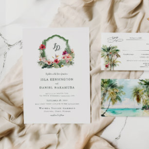 Invitation Mariage de destination à Hawaii sur fond de fleurs