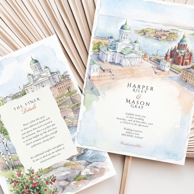 Invitation Mariage de destination à Helsinki en Finlande aqua (Créateur téléchargé)