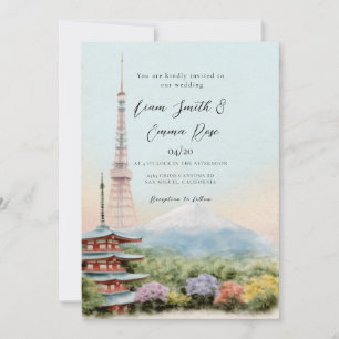 Invitation Mariage de destination à Kyoto Japon aquarelle