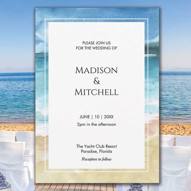 Invitation Mariage de destination à la plage océan aquarelle (Créateur téléchargé)