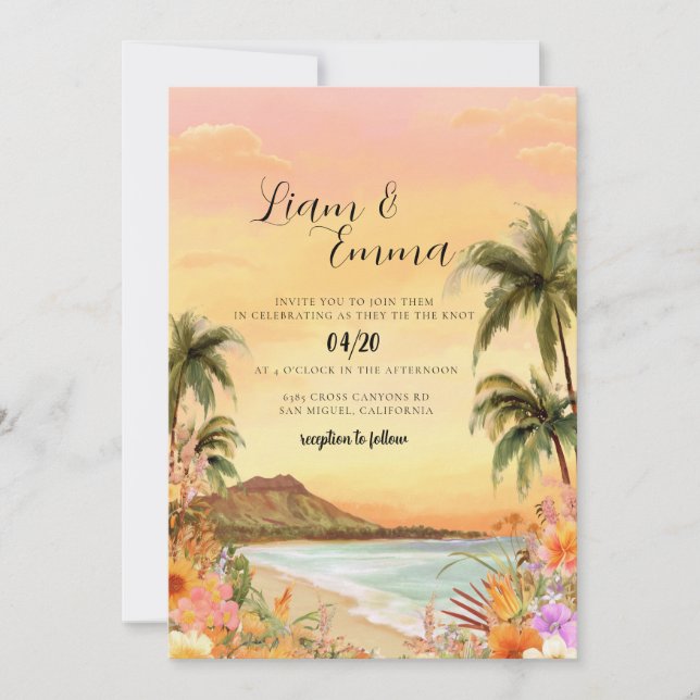 Invitation Mariage de destination à Maui Hawaii plage (Devant)