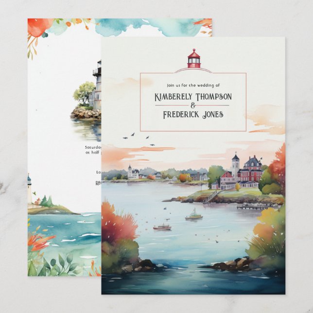 Invitation Mariage de destination à Newport, Rhode Island (Devant / Derrière)