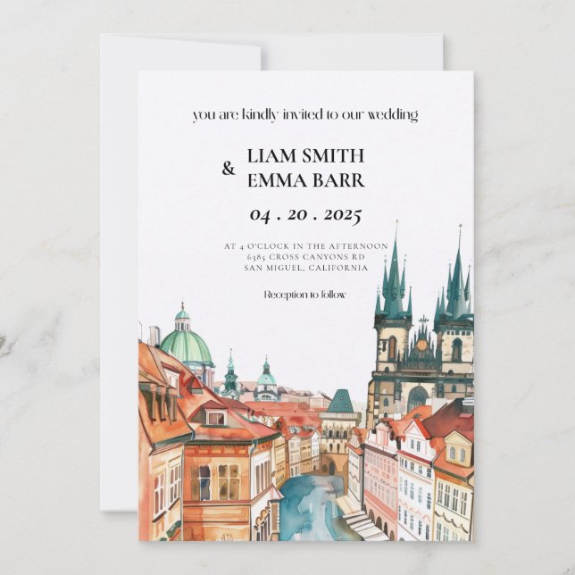 Invitation Mariage de destination à Prague République tchèque (Devant)