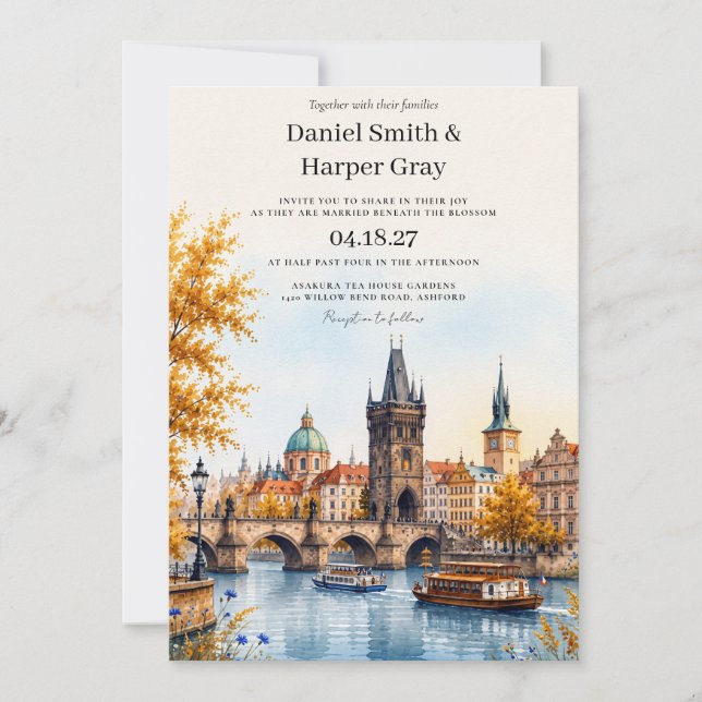 Invitation Mariage de destination à Prague République tchèque (Devant)