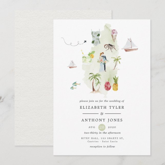 Invitation Mariage de destination à Sainte-Lucie (Devant / Derrière)