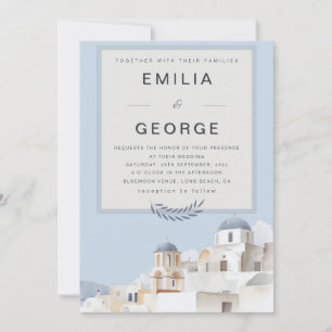Invitation Mariage de destination à Santorin Bleu et blanc