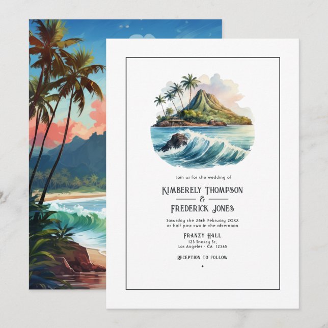 Invitation Mariage de destination aquarelle Hawaii (Devant / Derrière)