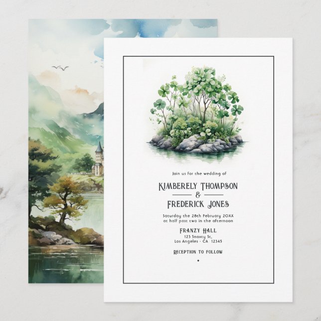 Invitation Mariage de destination aquarelle Irlande (Devant / Derrière)
