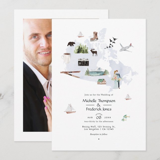 Invitation Mariage de destination au Canada à l'aquarelle (Devant / Derrière)