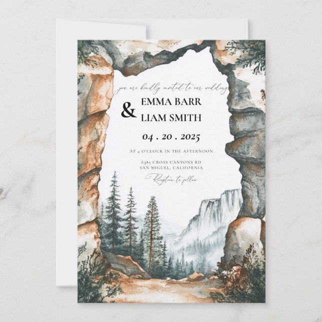 Invitation Mariage de destination au parc national de Yosemit (Devant)
