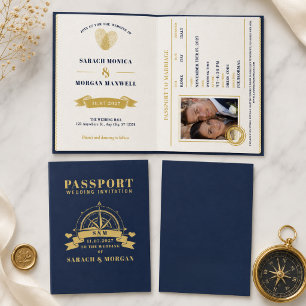Invitation Mariage de destination au passeport Nautical Bleu
