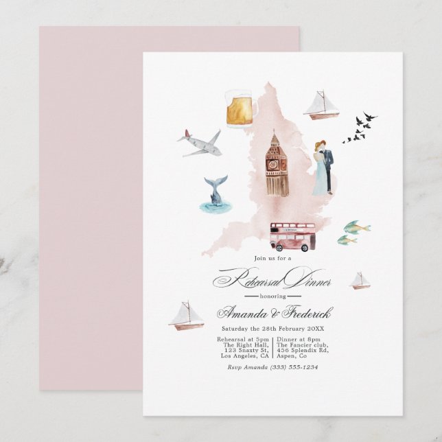 Invitation Mariage de Destination au Royaume-Uni Répétition (Devant / Derrière)