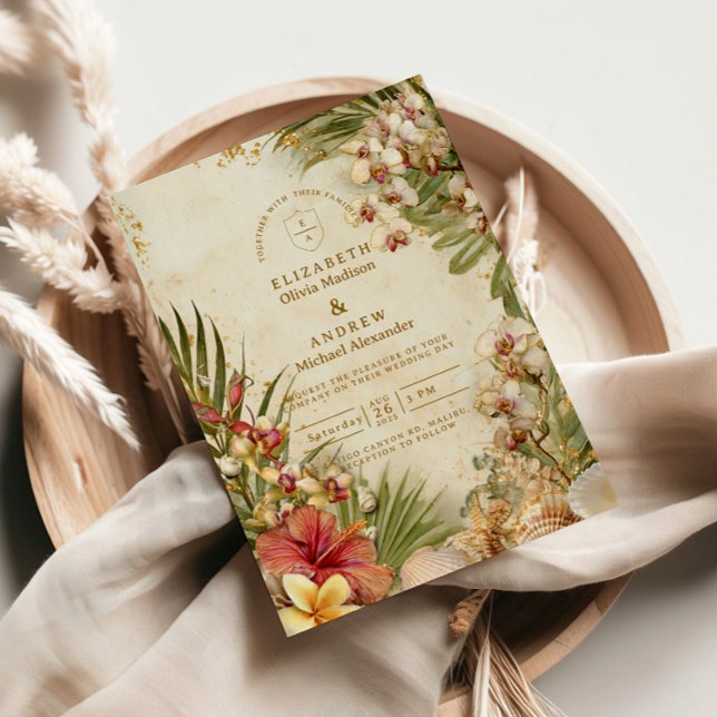 Invitation Mariage de Destination au Thème Hibiscus et Palmie (Créateur téléchargé)