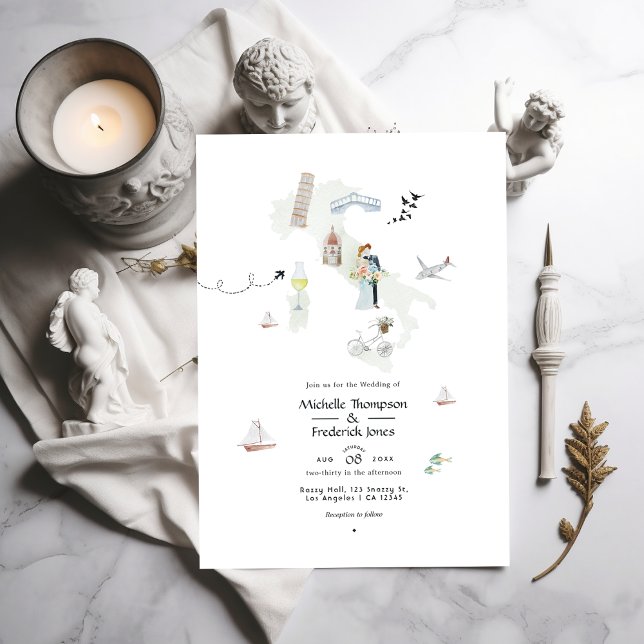 Invitation Mariage de destination avec code QR italien aquare (Créateur téléchargé)