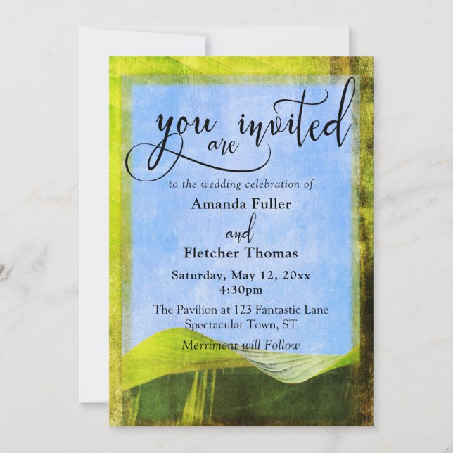 Invitation Mariage de Destination Bohème Feuille de Banane Ru (Devant)