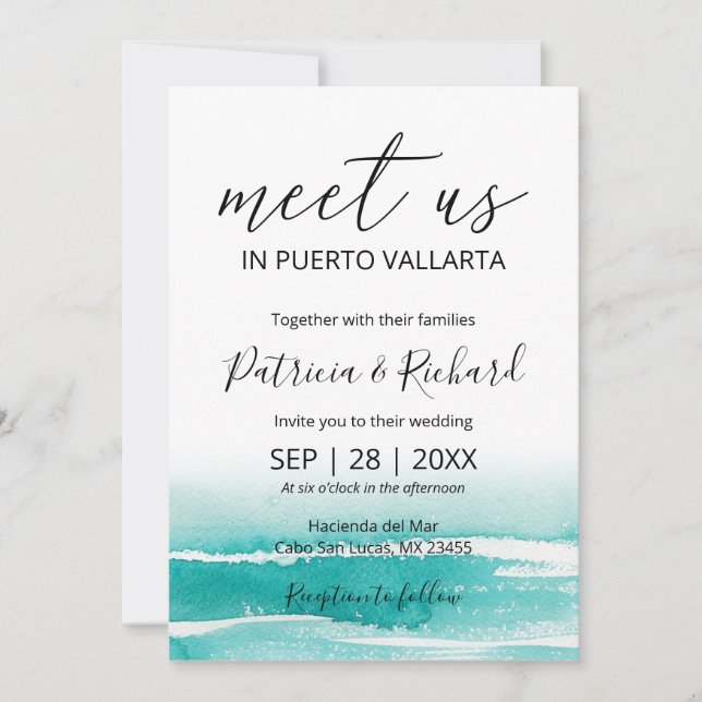 Invitation Mariage de destination Caraïbes aquarelle de plage (Devant)