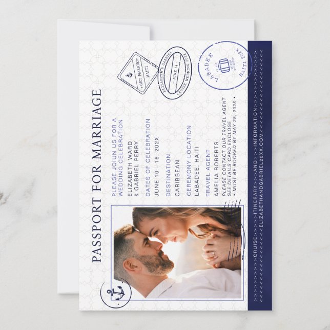 Invitation Mariage de destination croisière avec passeport bl (Dos)