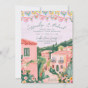 Invitation Mariage de destination dans une ville mexicaine ro