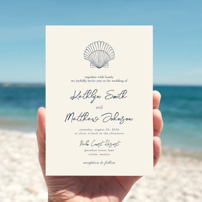 Invitation Mariage de destination de la plage Blue Shell de l (Créateur téléchargé)