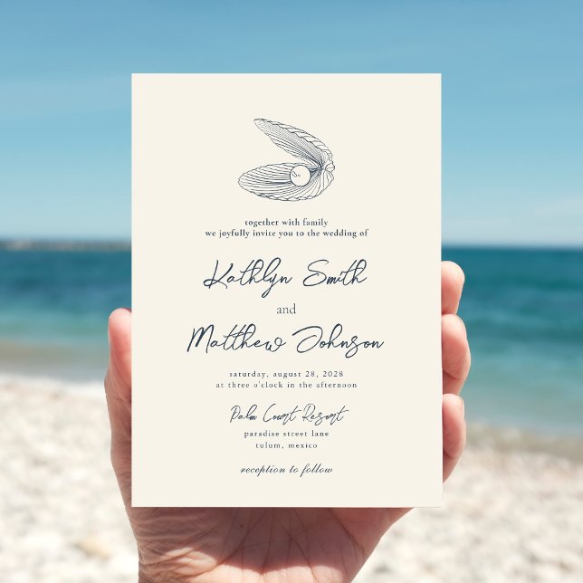 Invitation Mariage de destination de la plage Blue Shell de l (Créateur téléchargé)