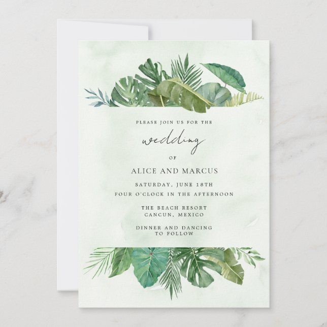Invitation Mariage de destination de la plage de feuilles tro (Devant)