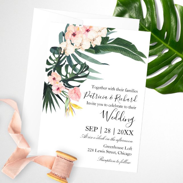 Invitation Mariage de Destination de Plage aux Palmiers Tropi (Créateur téléchargé)