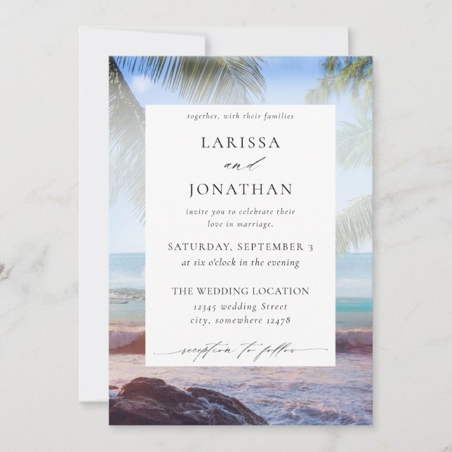 Invitation Mariage de Destination de Plage Tropicale aux Palm (Devant)