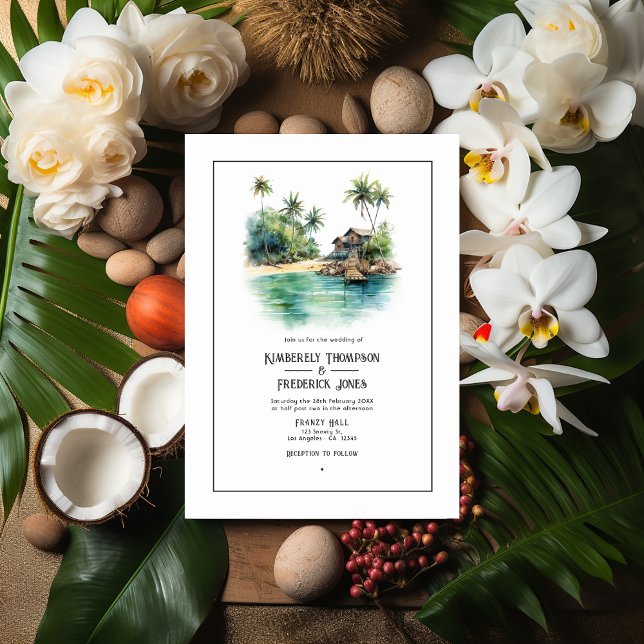 Invitation Mariage de destination des Caraïbes Watercolor (Caribbean Beach Wedding)