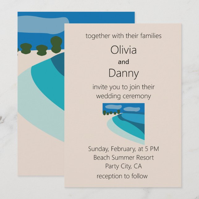 Invitation Mariage de destination d'été à la plage (Devant / Derrière)