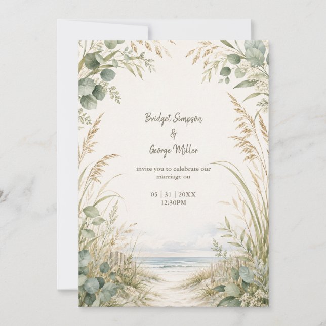 Invitation Mariage de destination eucalyptus sur la côte du c (Devant)
