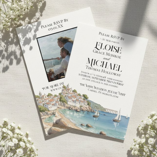Invitation Mariage de Destination Européen Élégant Aquarelle (Invite guest to your scenic wedding day with this Elegant Watercolor European Destination Invite!)