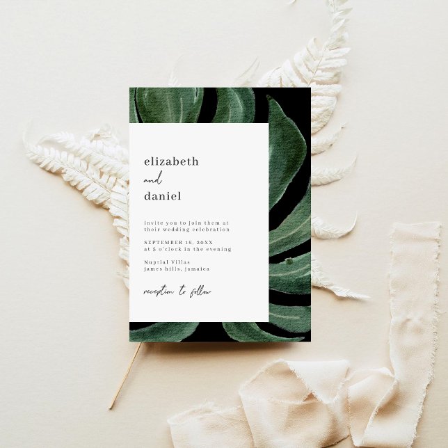 Invitation Mariage de destination feuille tropicale Monstera (Créateur téléchargé)