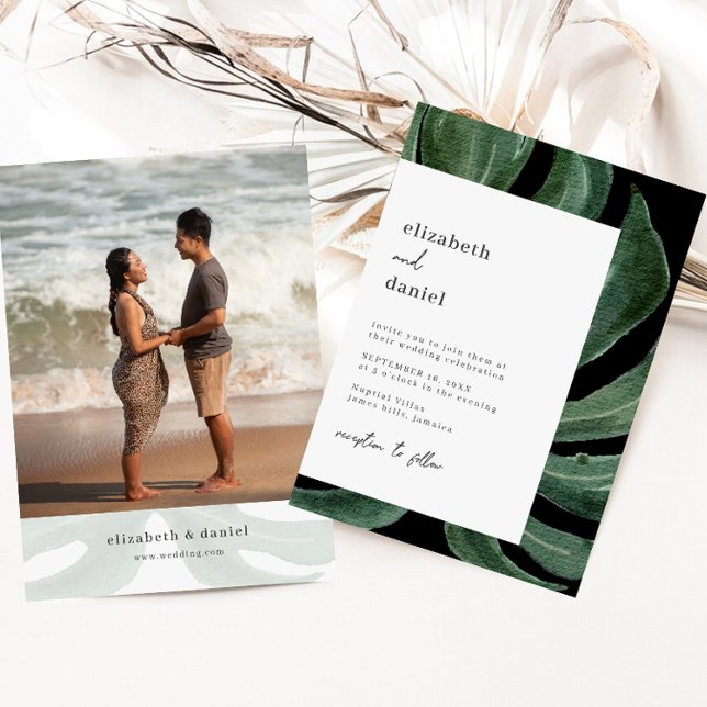 Invitation Mariage de destination feuille tropicale Monstera  (Créateur téléchargé)