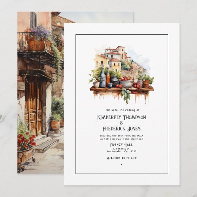 Invitation Mariage de destination italien aquarelle (Devant / Derrière)
