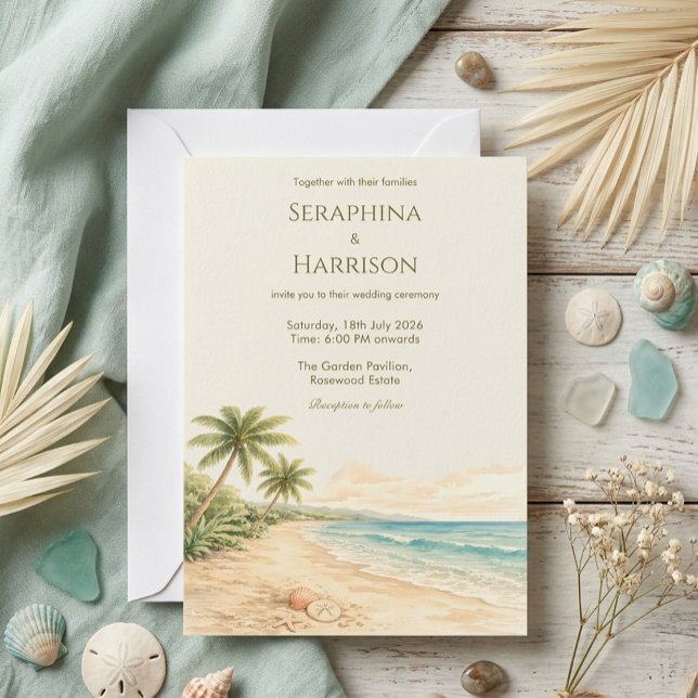 Invitation Mariage de destination moderne à l'aquarelle sur l (Créateur téléchargé)