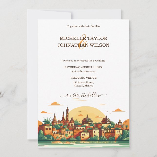 Invitation Mariage de destination moderne Mexico Beach (Devant)